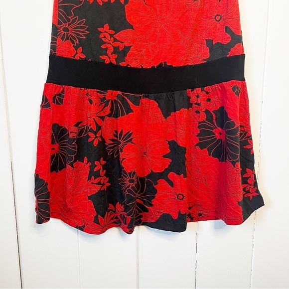 Vintage 100% Cotton Made In Thailand Black and Red Floral Tube Top Dress. - Picture 7 of 8
